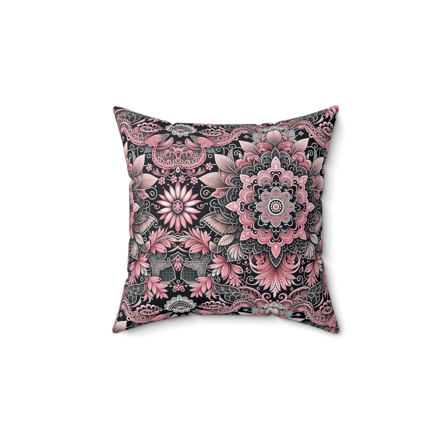 Pillow-Pink and Black Lace print Cushion