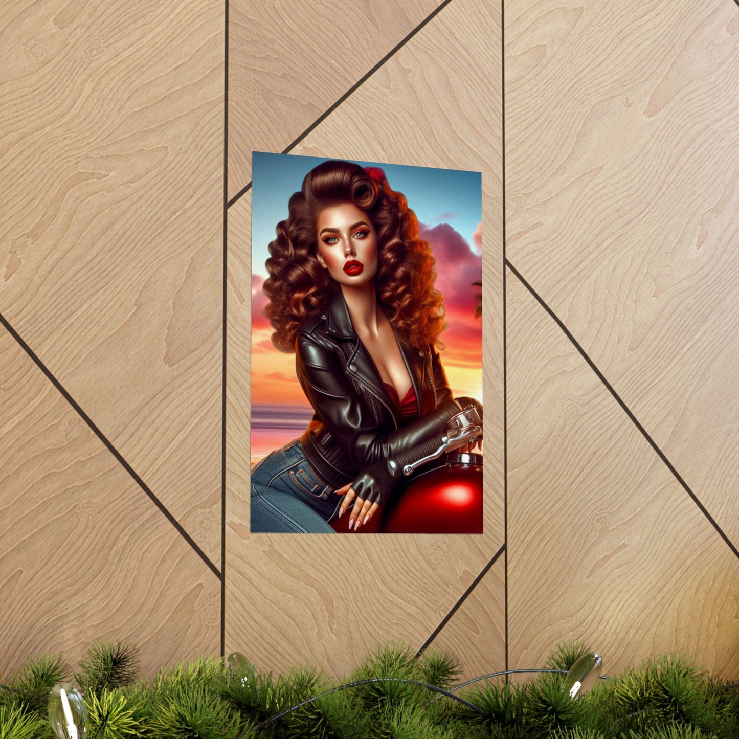 Poster- Motorcycle Pinup-Garage Decor-Man Cave-Retro Wall Art
