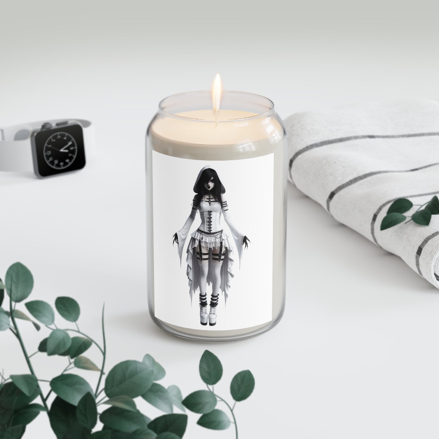 Scented Candle - Gothic Girl in Black & White-Vanilla Bean-Monochrome Decor
