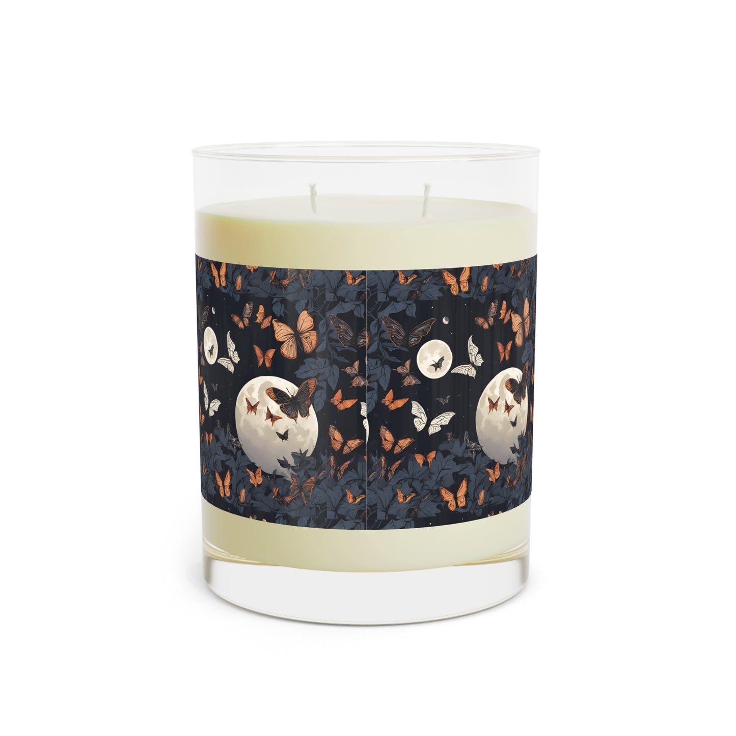 Scented Soy Wax Candle - Glass 2 Wick Candle-Valentines Gift-Moths and butterflies in the moonlight-Spa gift idea