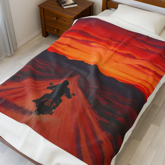Motorcycle Roadtrip Velveteen Blanket, Cozy Throw for Bikers, Adventure Decor, Gifts for Him, Camping Essentials, Home Comfort