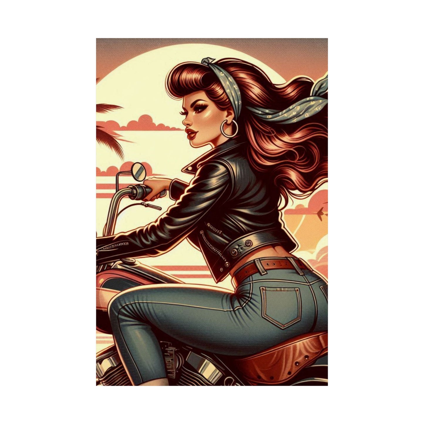 Poster- Motorcycle Pinup-Garage Decor-Man Cave-Retro Wall Art