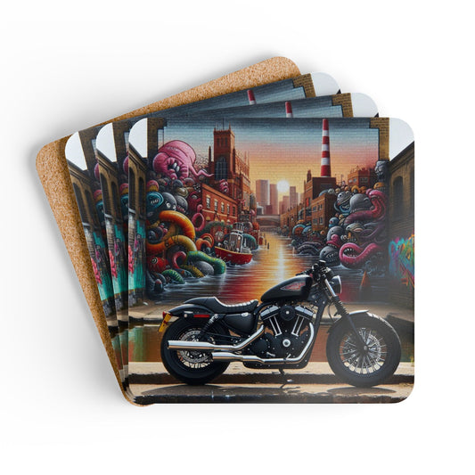 Motorcycle Bar Coaster Set – Biker Drink Coasters for Man Cave, Garage & Retro Decor