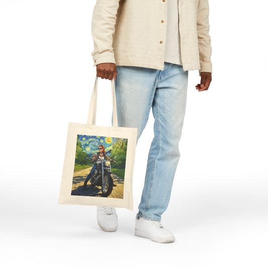Canvas Tote Bag - Van Gogh Motorcycle Pinup and Skulls with Flowers Design