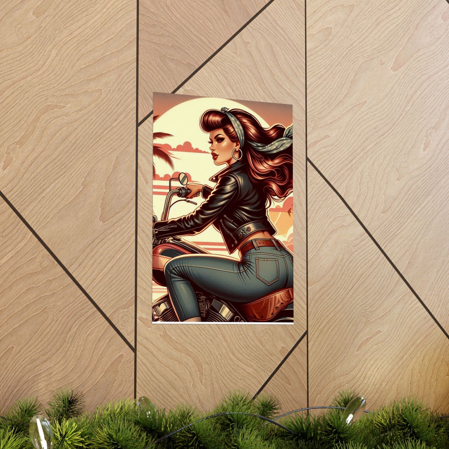Poster- Motorcycle Pinup-Garage Decor-Man Cave-Retro Wall Art