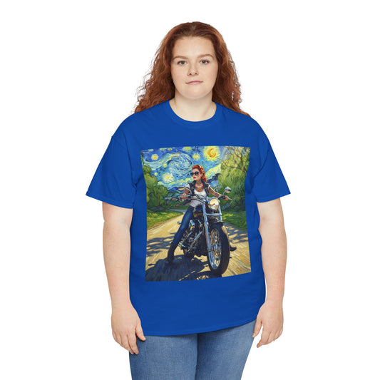 Rider's Dream Unisex Heavy Cotton Tee, Vintage Motorcycle Art Shirt, Gift for Bikers, Casual Tee, Perfect for Outdoor Adventures