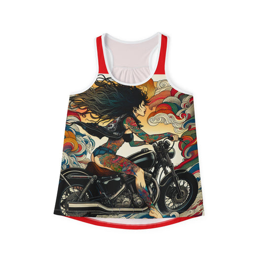 Women's Tank Top - Artistic Woman on Motorcycle Design