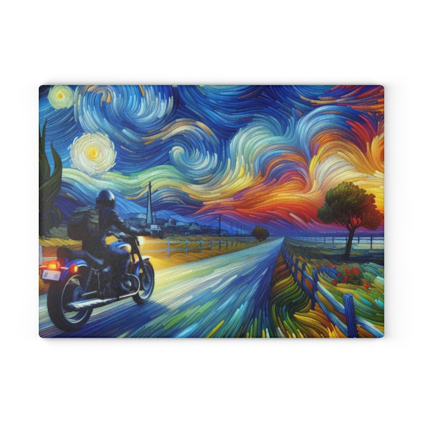 Vibrant Motorcycle Glass Cutting Board - Perfect for Gifts, Home Decor, Kitchen Essentials, Unique Wedding Present, Adventurous Cooking