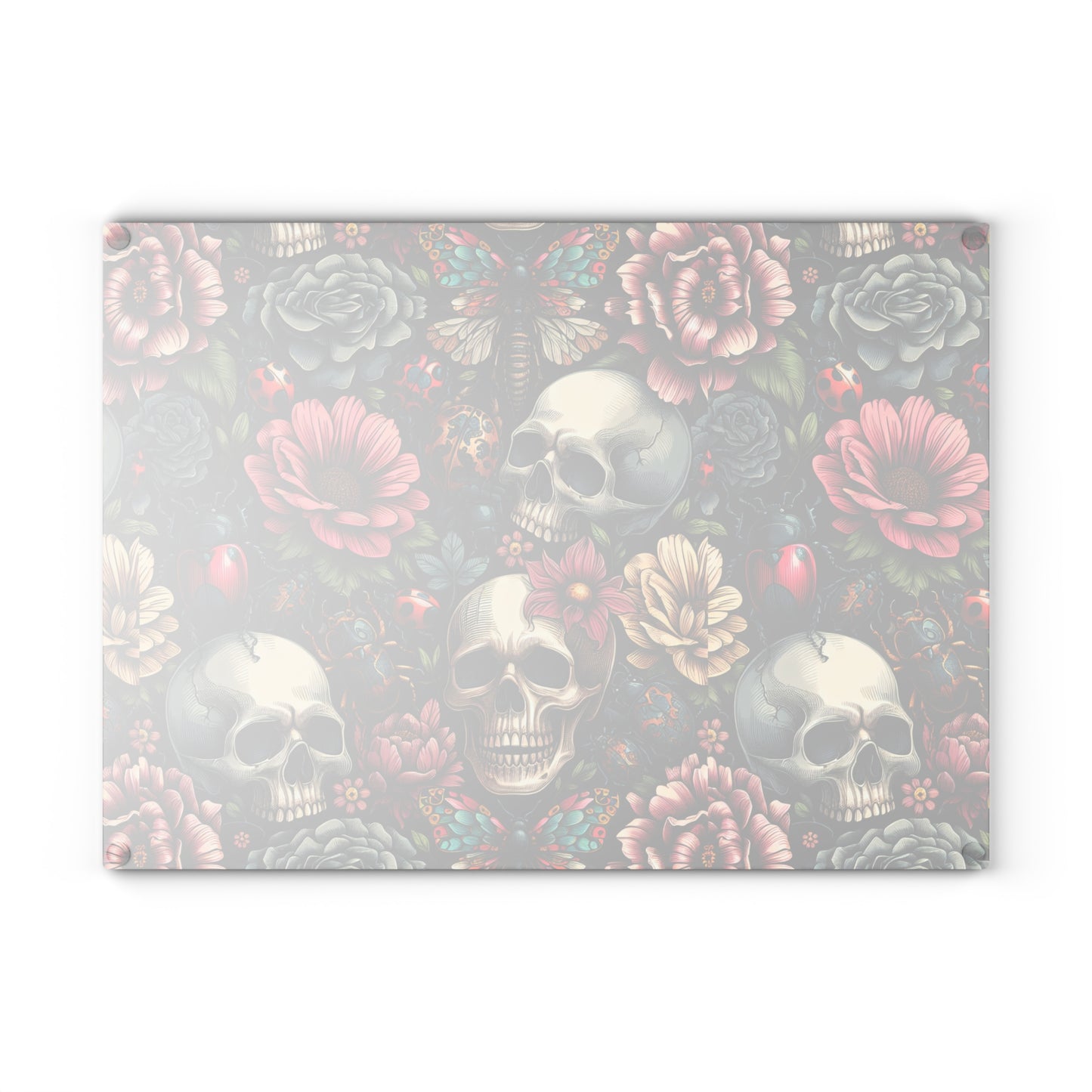 Gothic Floral Glass Cutting Board, Unique Kitchen Decor, Ideal for Gifts, Home Cooking, Halloween, Party Supplies, Skull Design