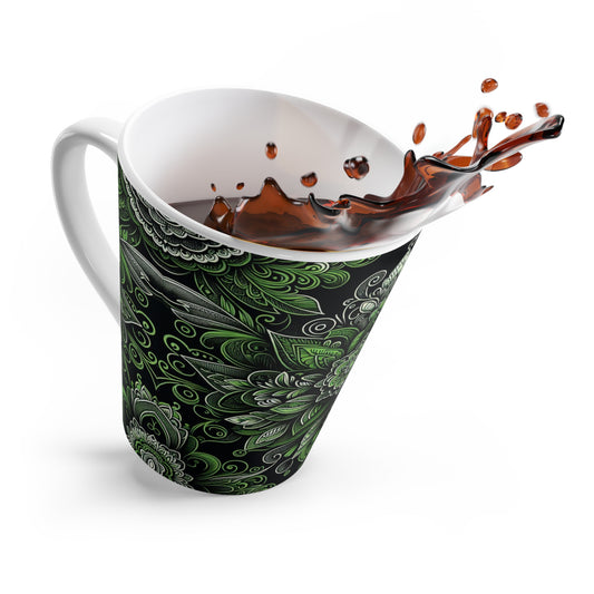 Bold Green Lace Ceramic Latte Mug – Unique Designer Coffee Gift