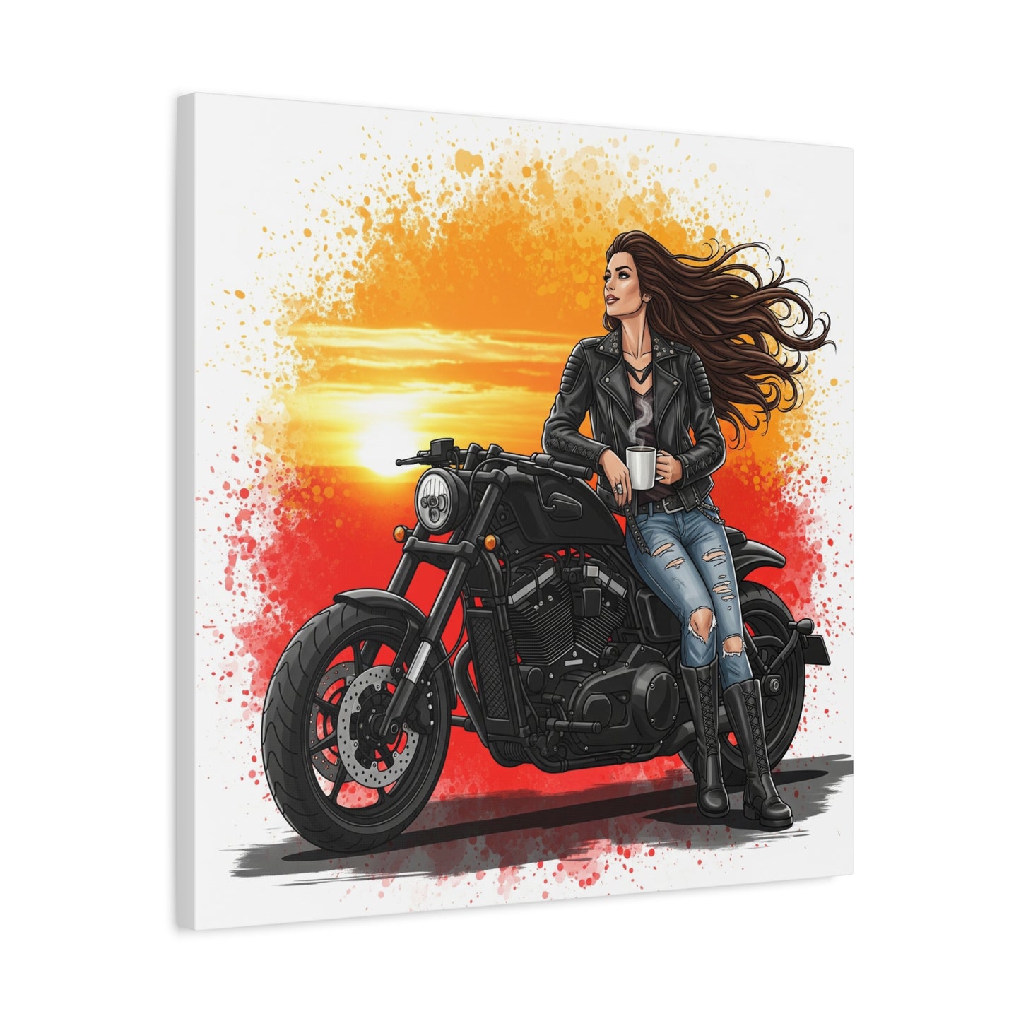 Biker Girl Sunset Canvas Print, Motorcycle Art, Home Decor, Riding Enthusiast Gift, Wall Art, Moto Lover Decorations