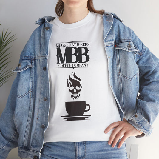 T-Shirt - Mugged by Bikers Coffee Co-Steaming Cup of Coffee Logo Tee