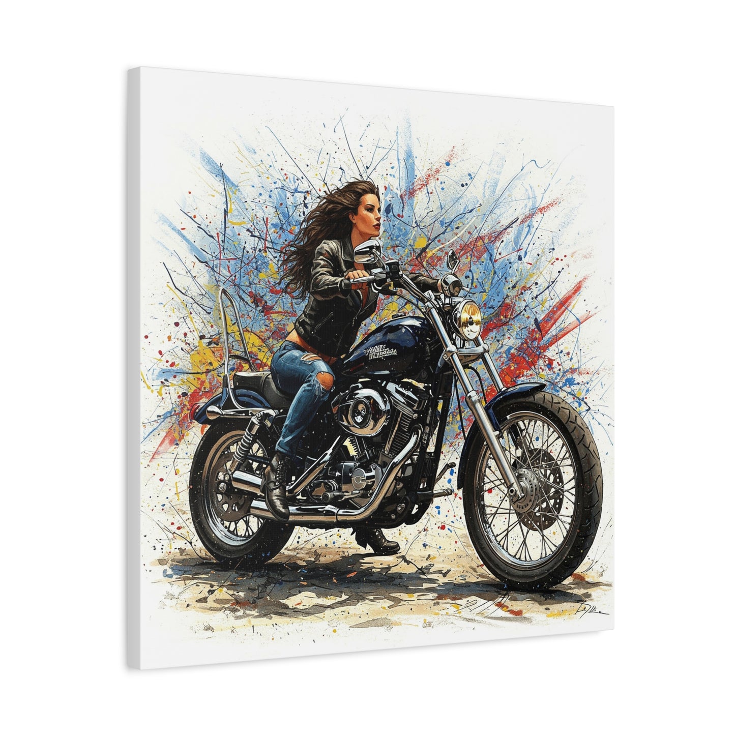 Motorcycle Art Canvas Print - Biker Girl Wall Decor