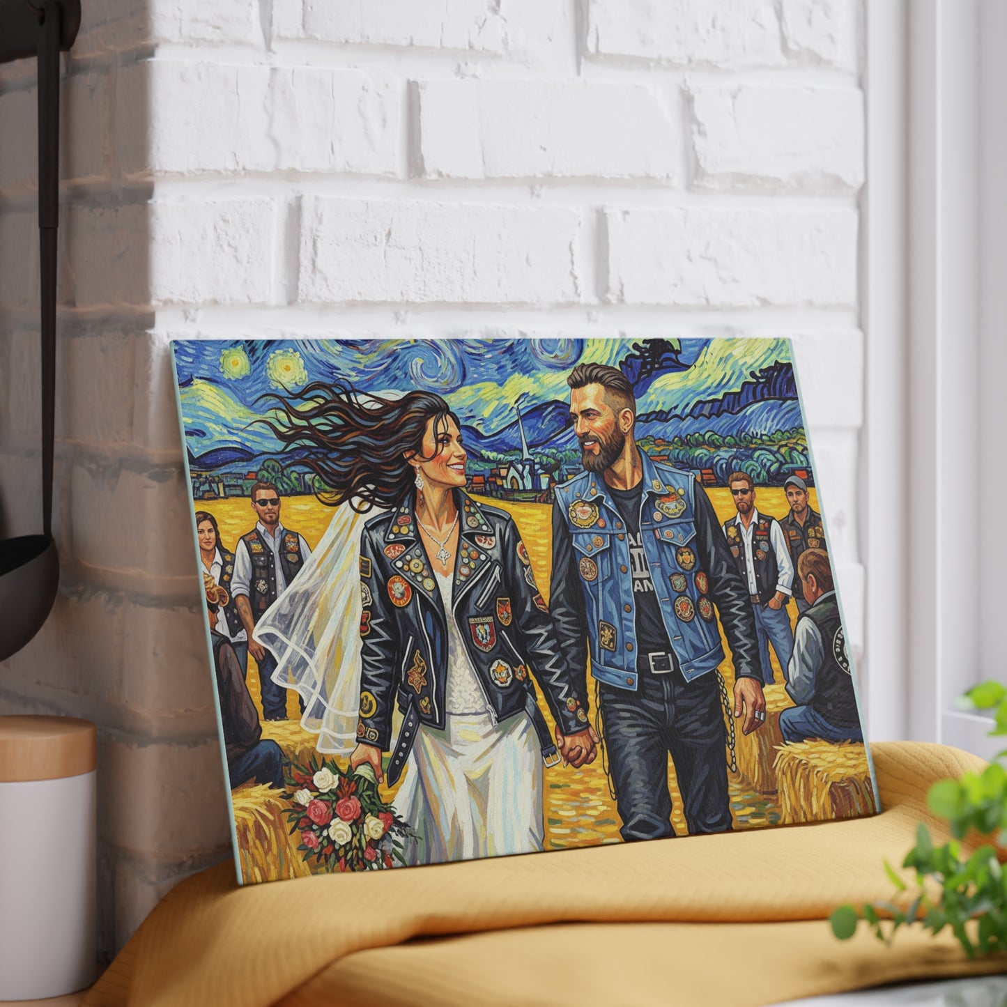 Rustic Wedding-Biker Wedding- Glass Cutting Board - Personalized Gift, Kitchen Decor, Bridal Shower, Anniversary, Home Cooking