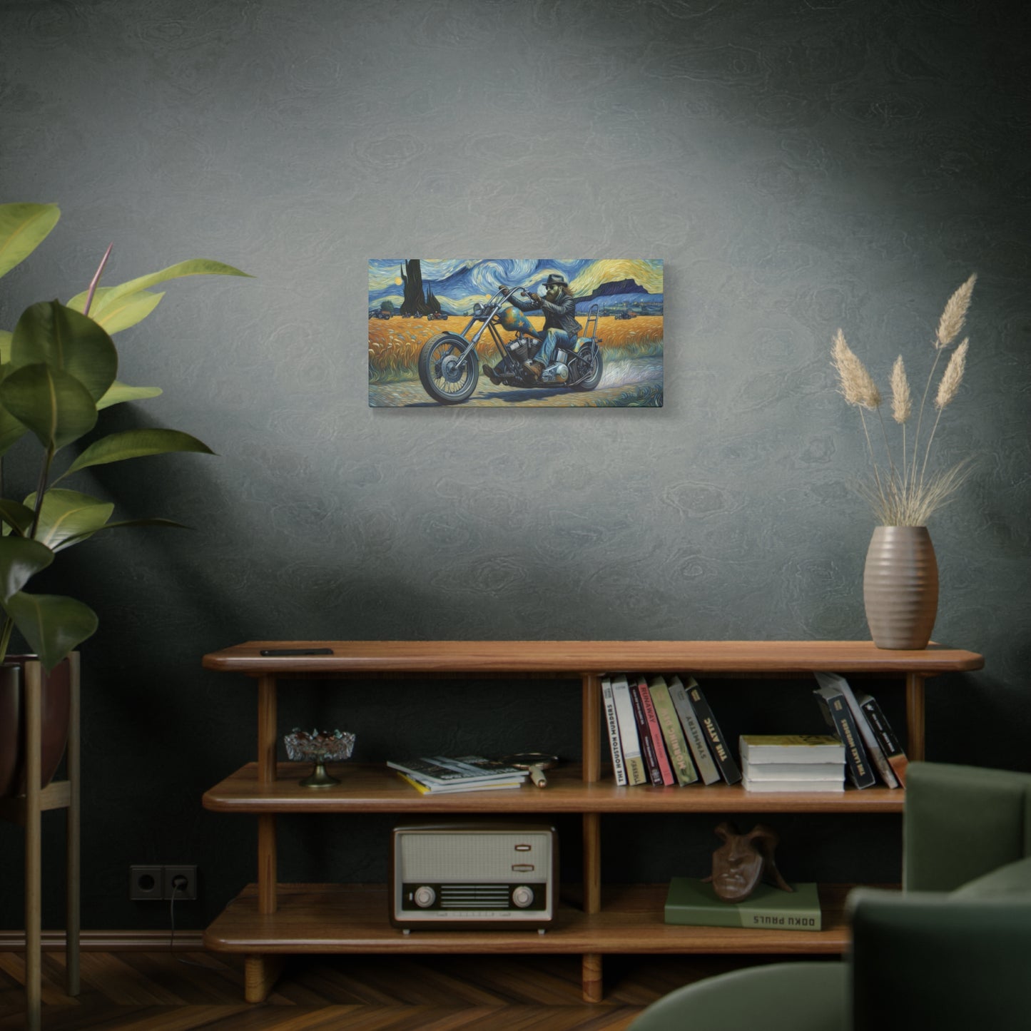 Motorcycle Wall Art Canvas – Artistic Biker Matte Print for Man Cave Decor