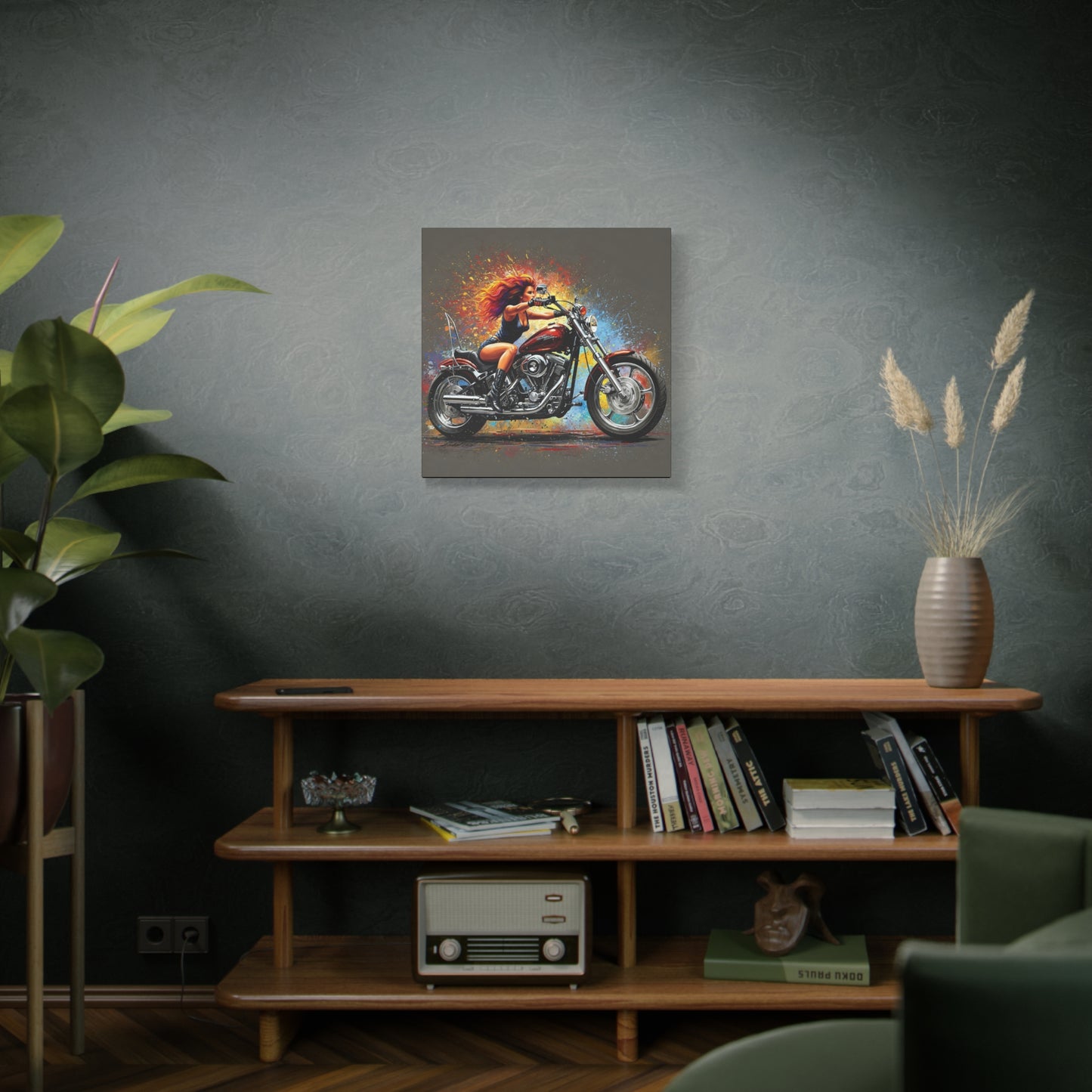 Motorcycle Art Canvas - Vibrant Stretched Matte Print of Biker Girl