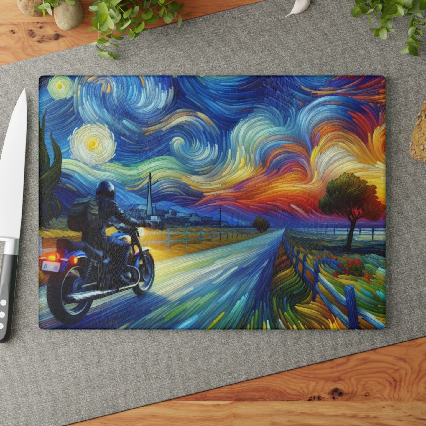 Vibrant Motorcycle Glass Cutting Board - Perfect for Gifts, Home Decor, Kitchen Essentials, Unique Wedding Present, Adventurous Cooking