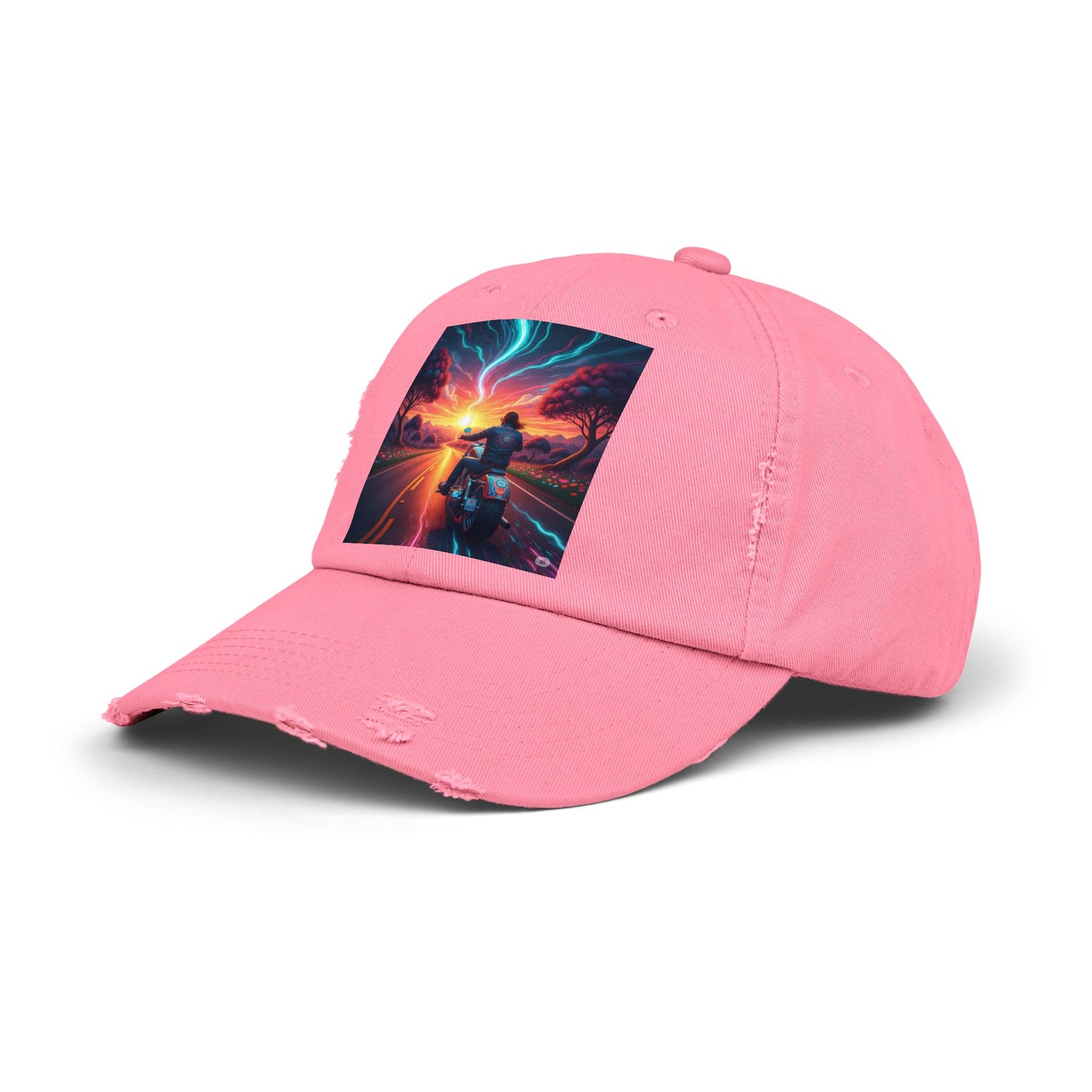 Unisex Distressed Cap with Vibrant Sunset Motorcycle Design, Casual Style Hat for Adventure Lovers, Great Gift for Bikers, Trendy [...]