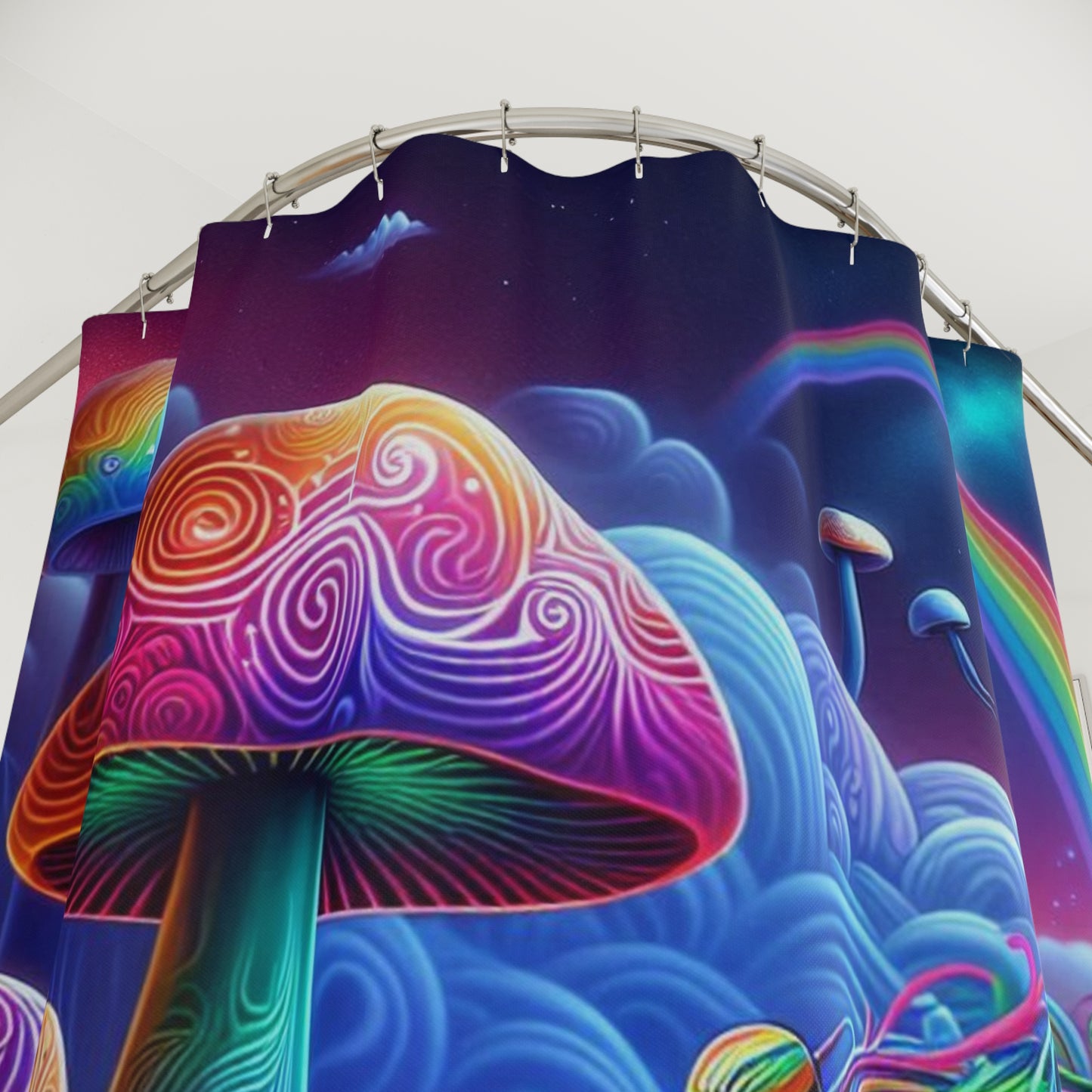 Shower Curtain-Retro 70s Art-Psychedelic Motorcycle Trip-Biker bath Decor