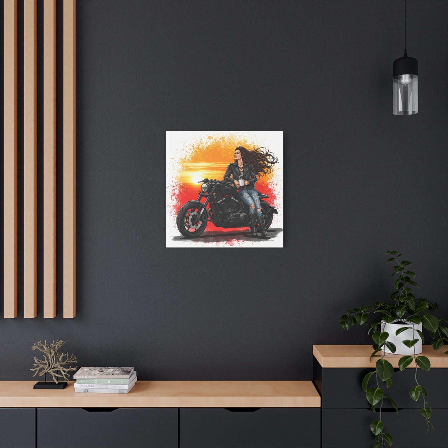 Biker Girl Sunset Canvas Print, Motorcycle Art, Home Decor, Riding Enthusiast Gift, Wall Art, Moto Lover Decorations