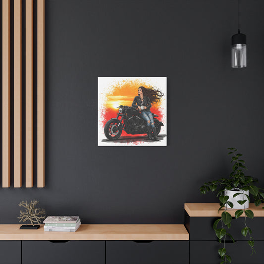 Biker Girl Sunset Canvas Print, Motorcycle Art, Home Decor, Riding Enthusiast Gift, Wall Art, Moto Lover Decorations