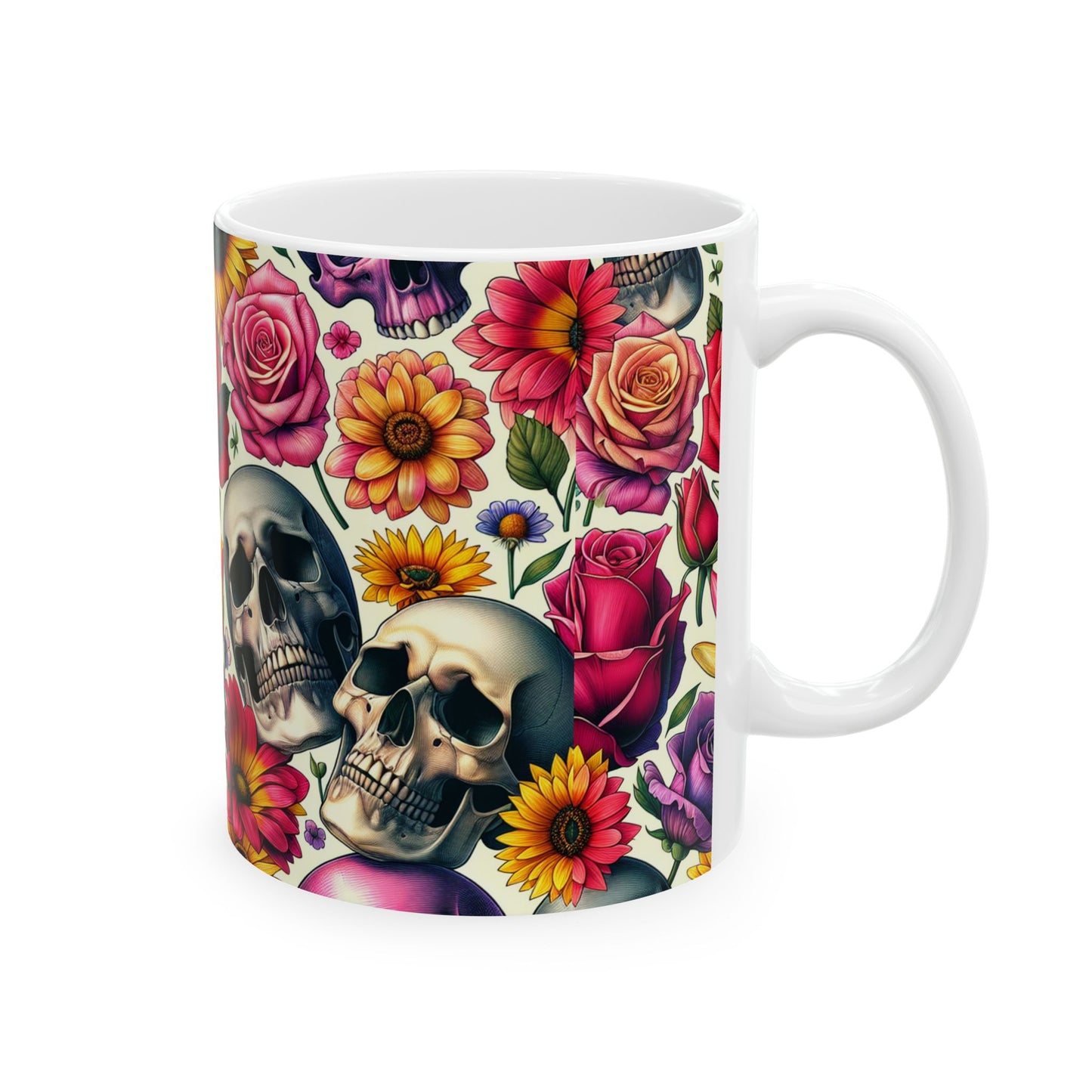 Stylish Floral Skull Mug, Unique Coffee Cup, Gothic Floral Drinkware, Perfect Gift for Birthdays, Home Decor, Halloween