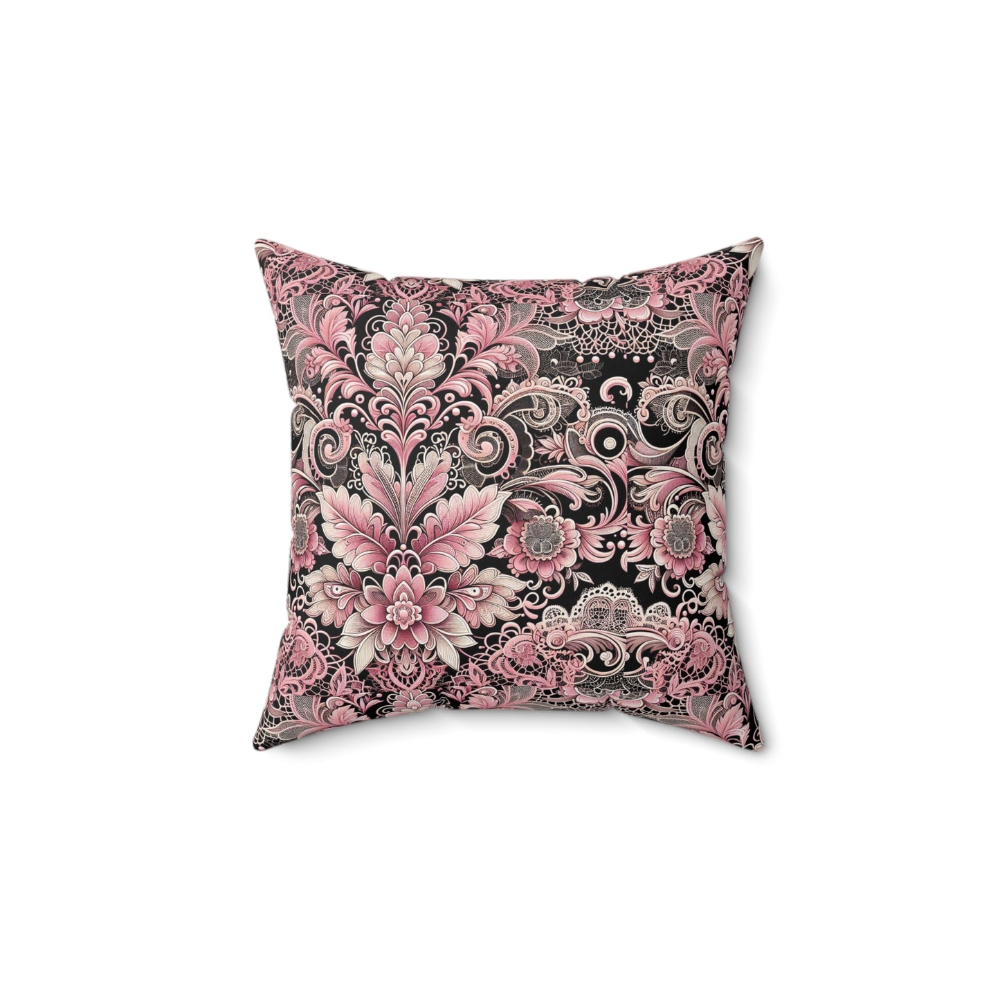 Pillow-Pink and Black Lace print Cushion