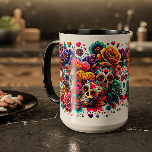 Mug-Flowers, Skulls and Hearts-Halloween meets Valentine's Day Coffee Cup