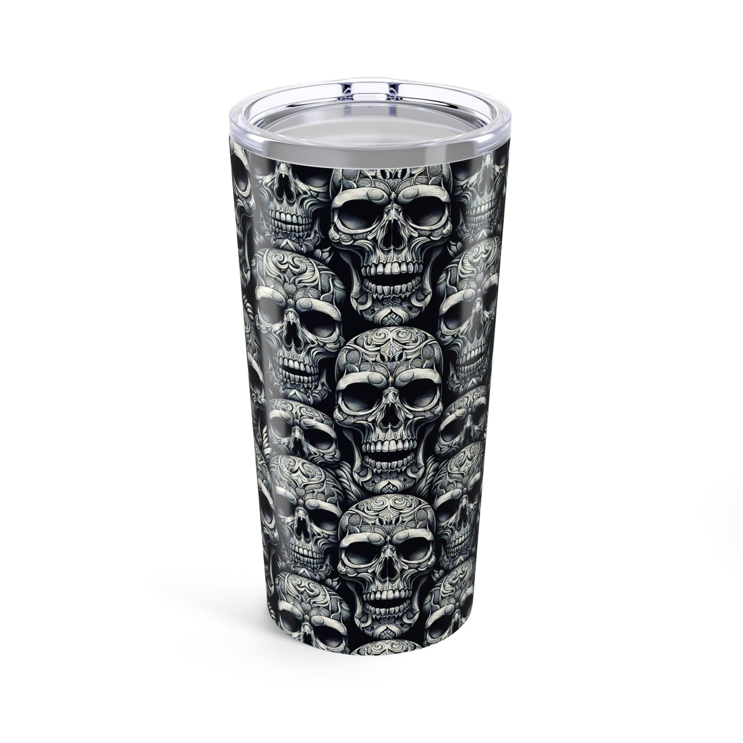 Travel Mug - Black and White Skull Pattern-Stainless Steel Mug