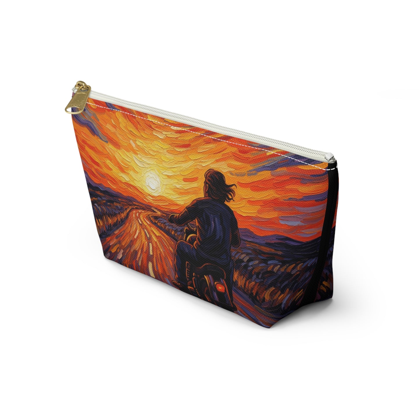Motorcycle Sunset Accessory Pouch, Travel Makeup Bag, Gift for Bikers, Sunset Design Pouch, Motorcycle Lover Gift