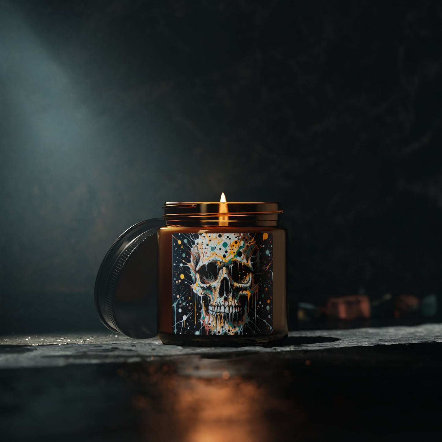 Skull-Themed Scented Soy Candle, Multi-Size Amber Jar, Unique Home Decor, Gothic Gift, Halloween Decor, Relaxation Candle