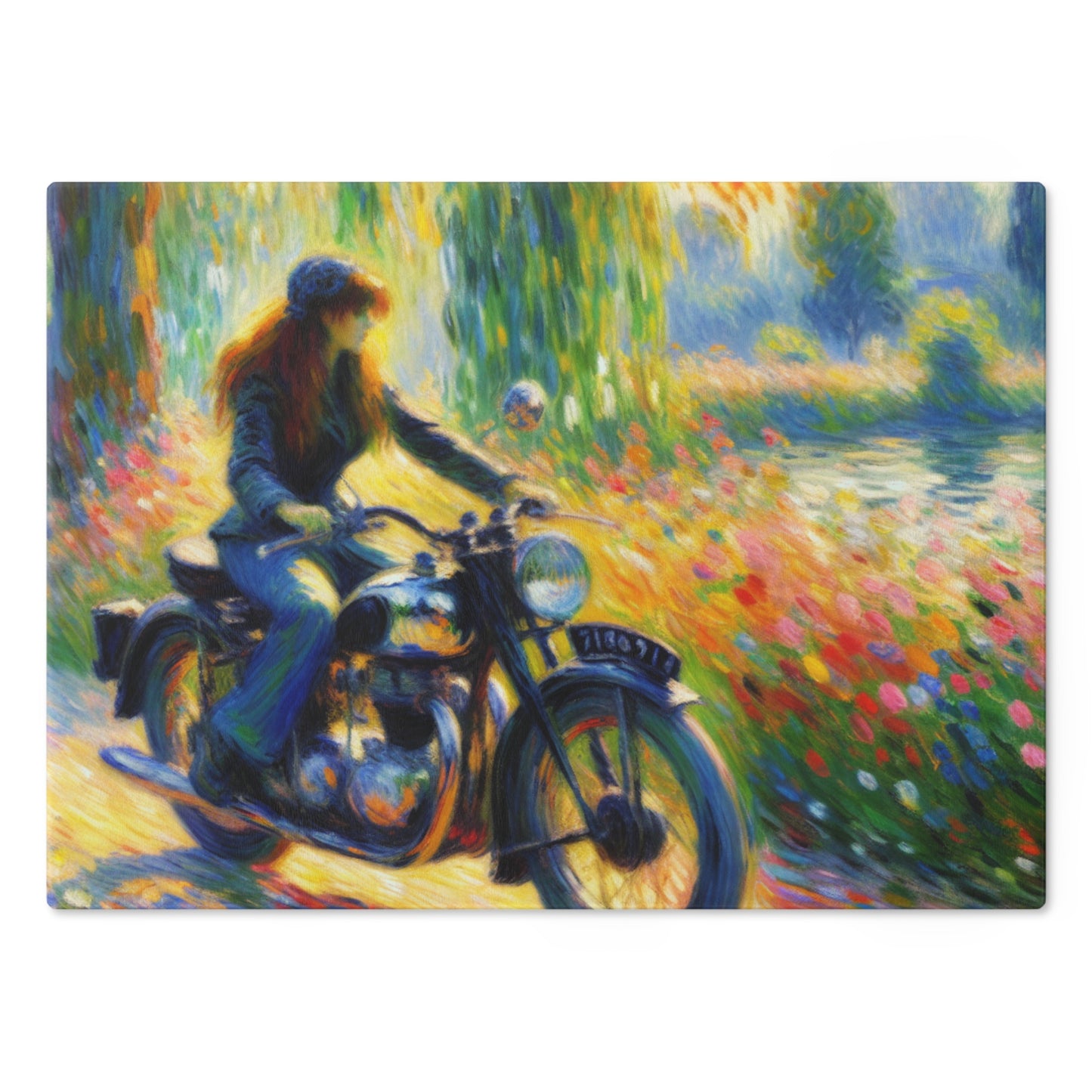 Vintage Monet style Motorcycle Themed Cutting Board - Perfect Gift for Riders