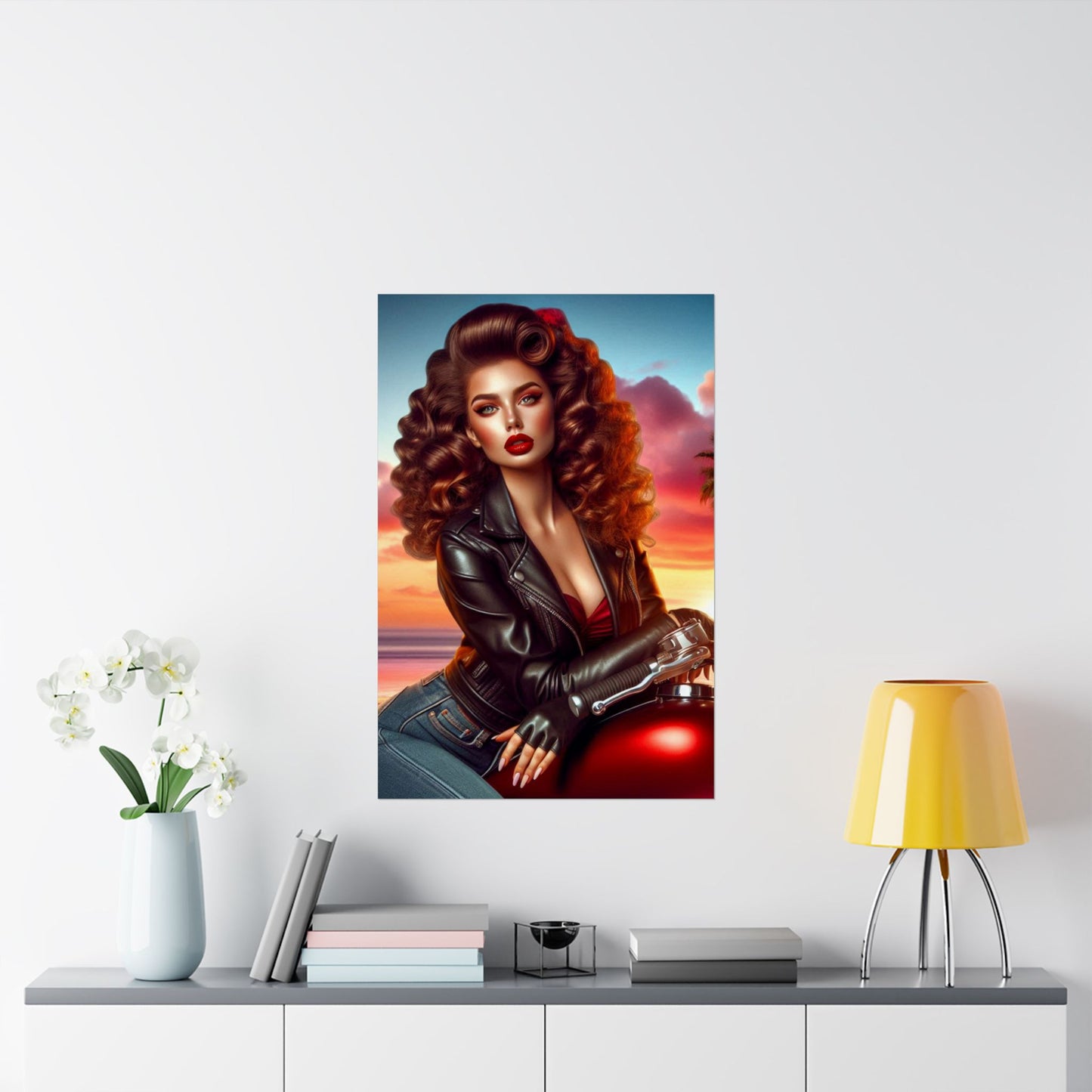 Poster- Motorcycle Pinup-Garage Decor-Man Cave-Retro Wall Art