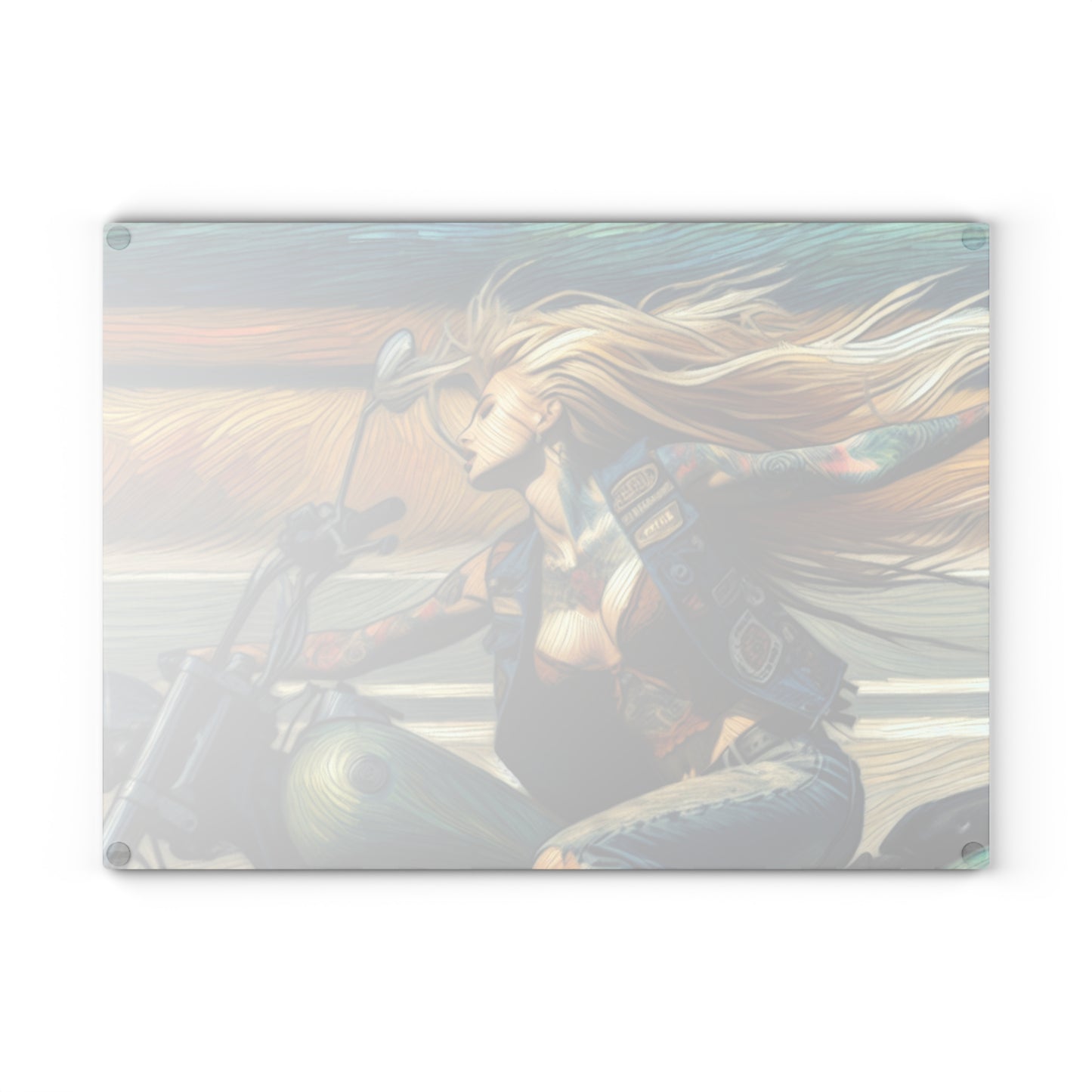 Biker Chic Glass Cutting Board | Unique Kitchen Decor, Gift for Her, Motorcycle Lover, Housewarming, Artful Cooking