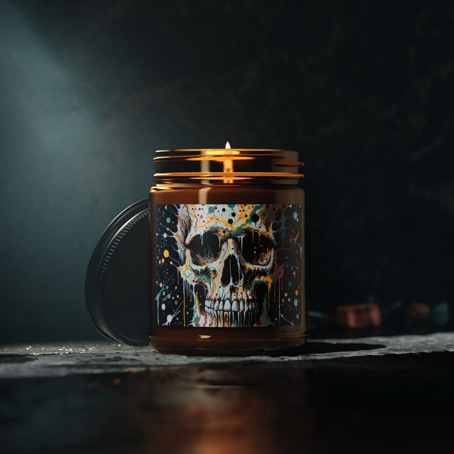 Skull-Themed Scented Soy Candle, Multi-Size Amber Jar, Unique Home Decor, Gothic Gift, Halloween Decor, Relaxation Candle