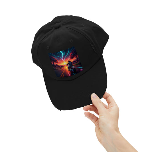 Unisex Distressed Cap with Vibrant Sunset Motorcycle Design, Casual Style Hat for Adventure Lovers, Great Gift for Bikers, Trendy [...]
