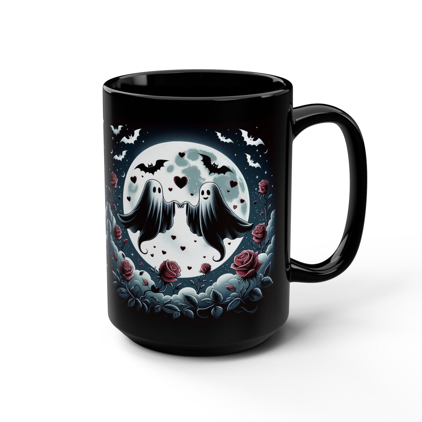 Mug -Spooky Soulmates-Halloween and Valentines Mash Up Design, Black Coffee Cup