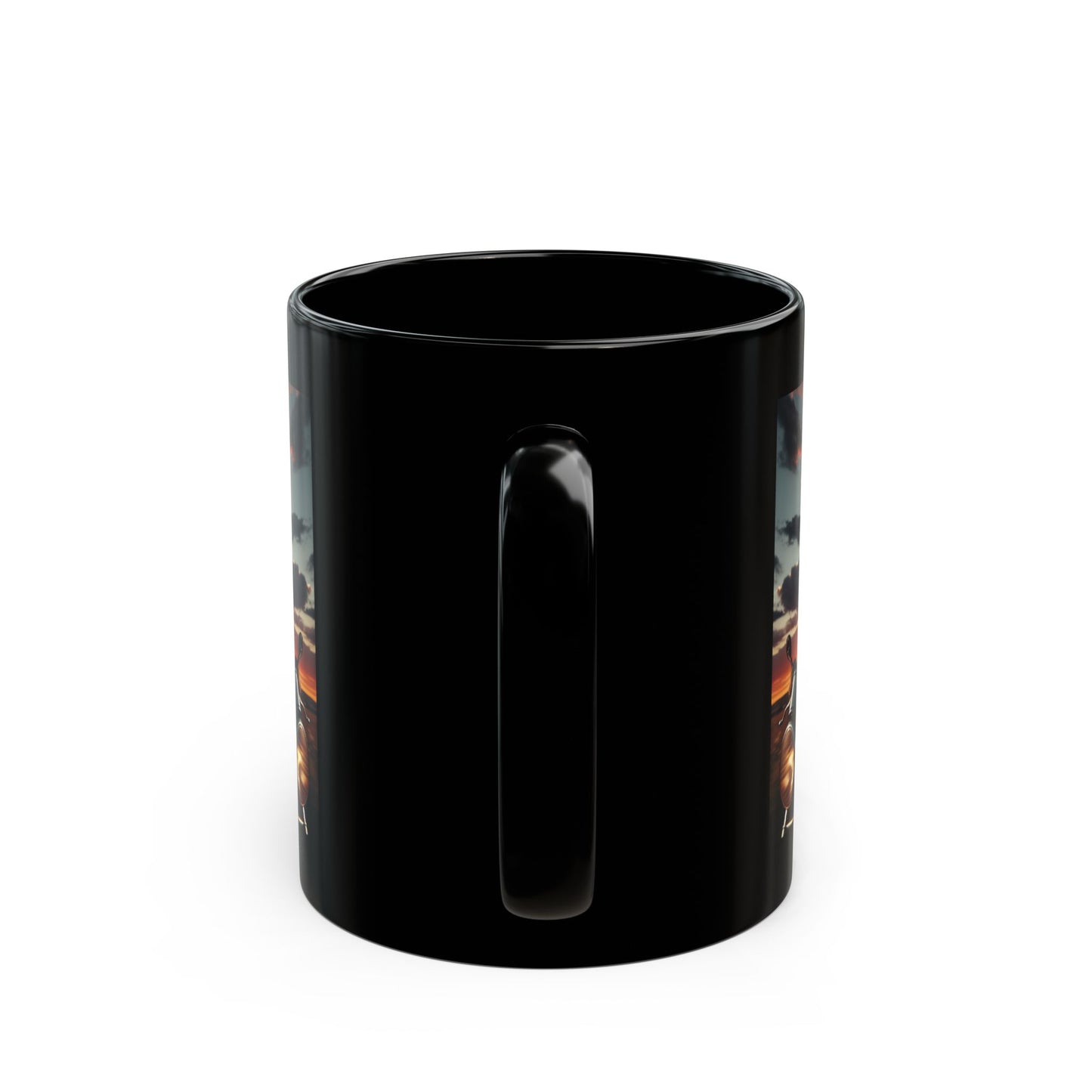 Mug-Motorcycle Ride at Sunrise- Black Coffee Cup-Bike Trip