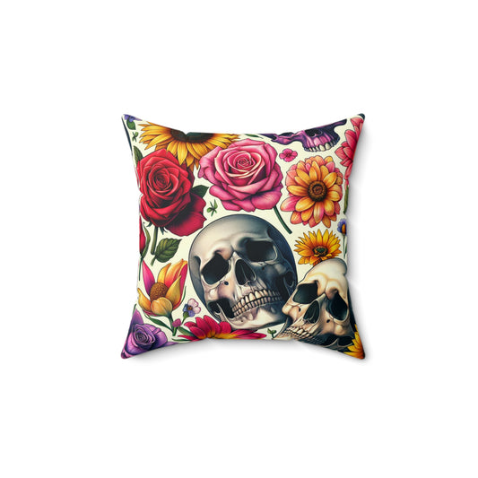 Bohemian Floral Skull Pillow, Gothic Decor, Square Cushion, Home Accent, Unique Gift for Halloween, Day of the Dead, Birthday