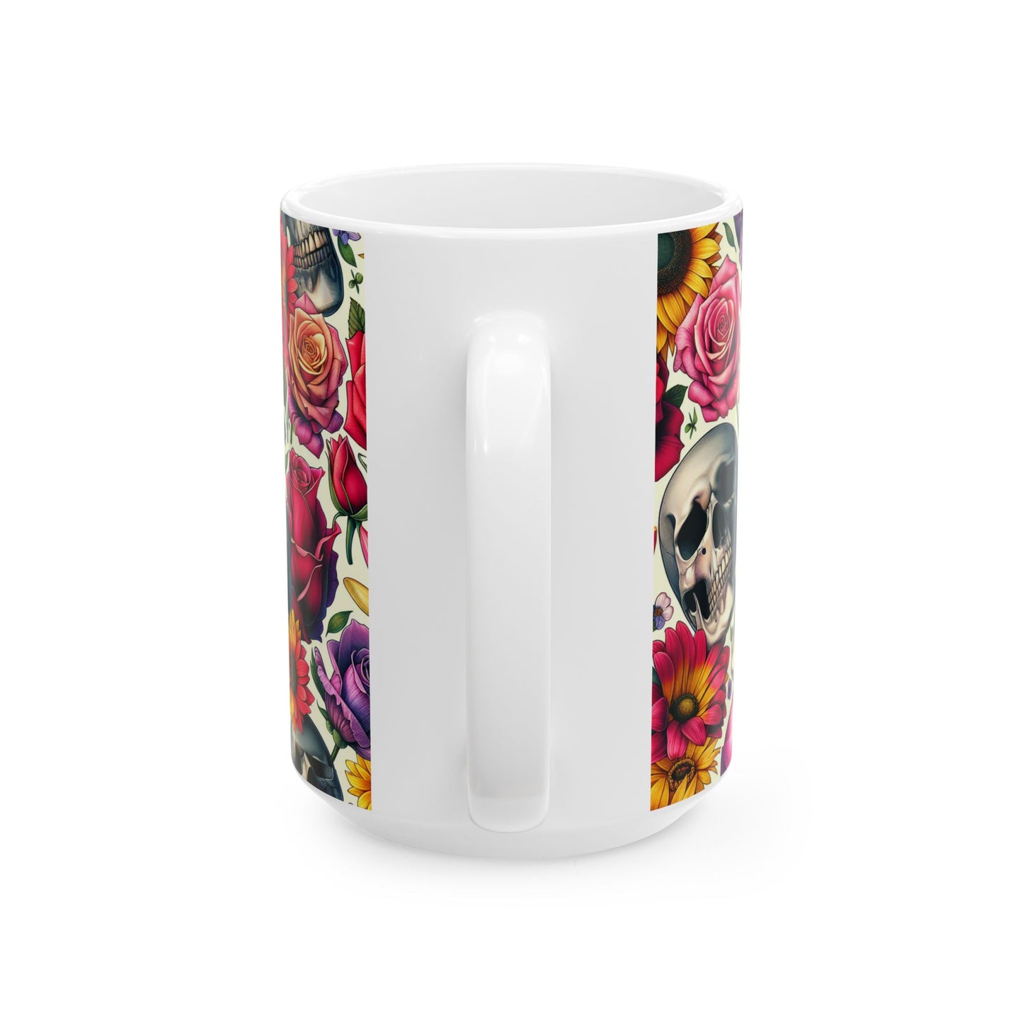 Stylish Floral Skull Mug, Unique Coffee Cup, Gothic Floral Drinkware, Perfect Gift for Birthdays, Home Decor, Halloween