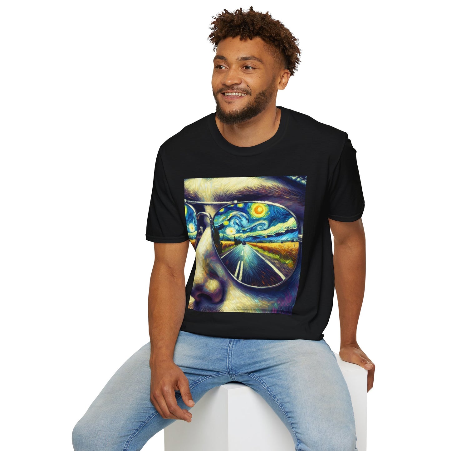 Starry Vision Unisex Softstyle T-Shirt | Artistic Tee, Gift for Art Lovers, Casual Wear, Unique Design, Summer Fashion, Biker Life