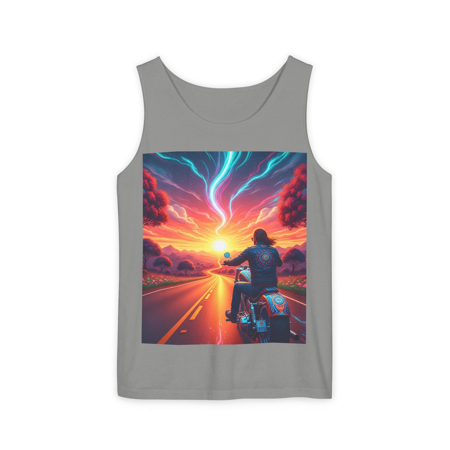 Motorcycle Adventure Tank Top, Unisex Summer Apparel, Gifts for Bikers, Casual Wear for Outdoor Events, Festival Outfit, Road Trip Gear
