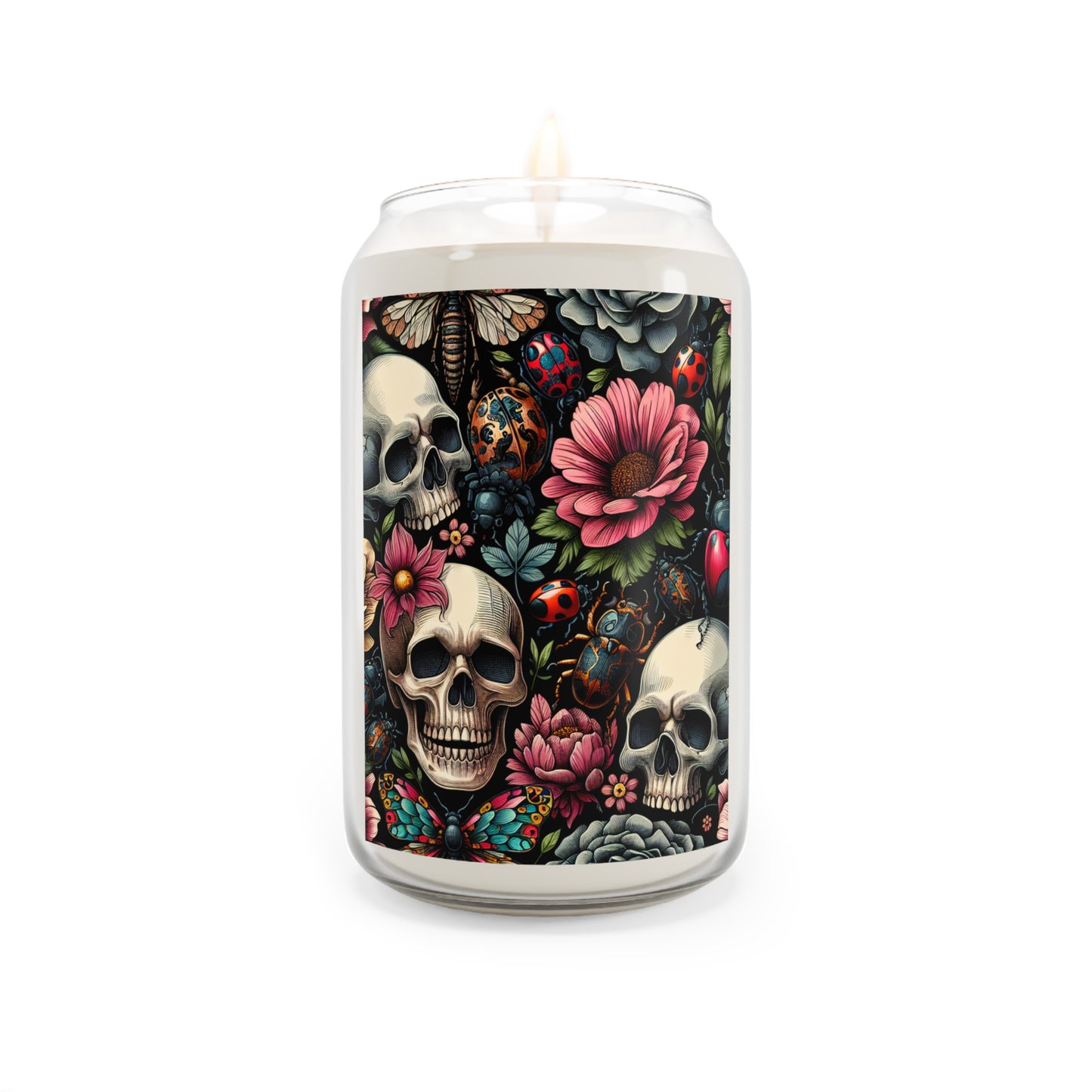 Skull & Floral Scented Candle - 13.75oz, Gothic Decor, Gift for Halloween, Home Fragrance, Boho Home
