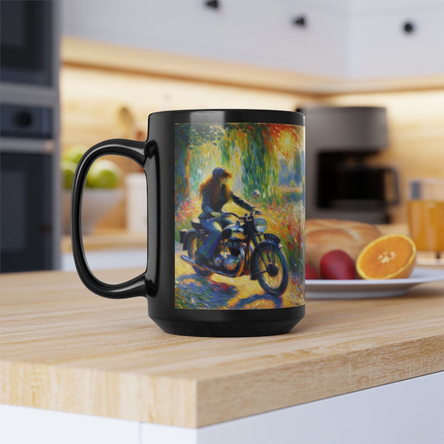 Mug - Monet inspired art-Girl on a Motorcycle-Biker Coffee Cup