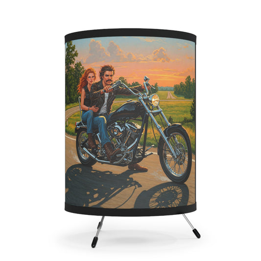 Motorcycle Tripod Lamp, Vintage Home Decor, Motorcycle Lover Gift, Bohemian Lighting, Artistic Shade