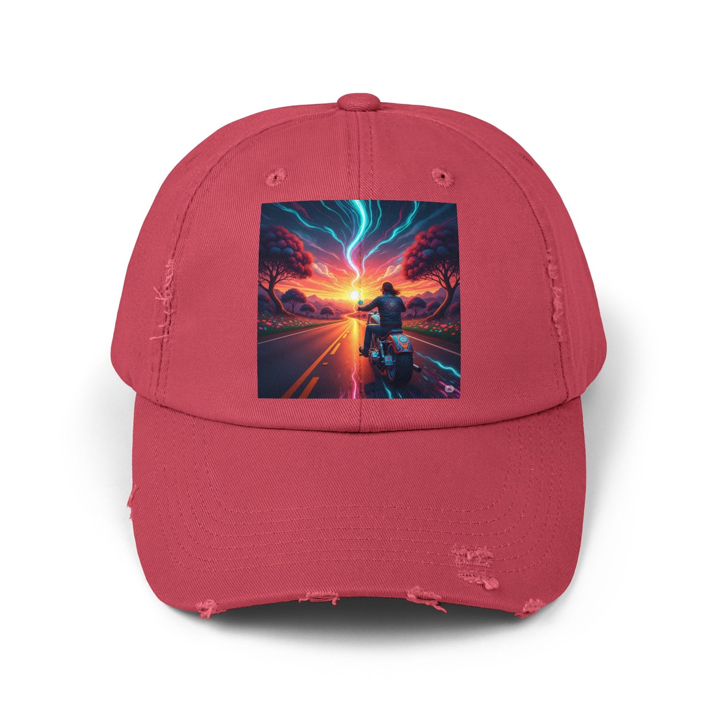 Unisex Distressed Cap with Vibrant Sunset Motorcycle Design, Casual Style Hat for Adventure Lovers, Great Gift for Bikers, Trendy [...]