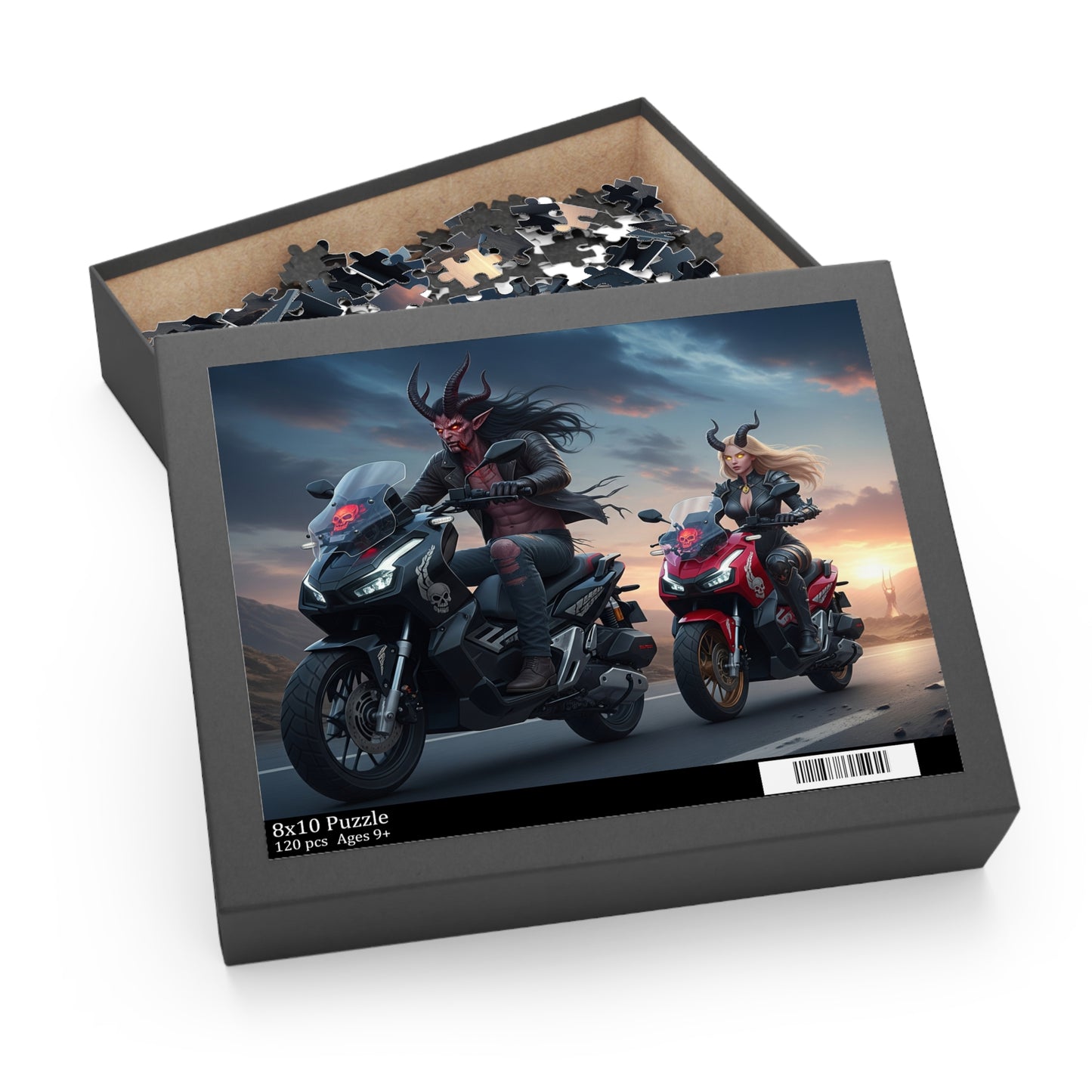 Demonic Biker Puzzle – 120, 252, 500-Piece Fantasy Jigsaw, Gift for Bikers, Gamers, Halloween Decor, Family Fun, Puzzle Lovers