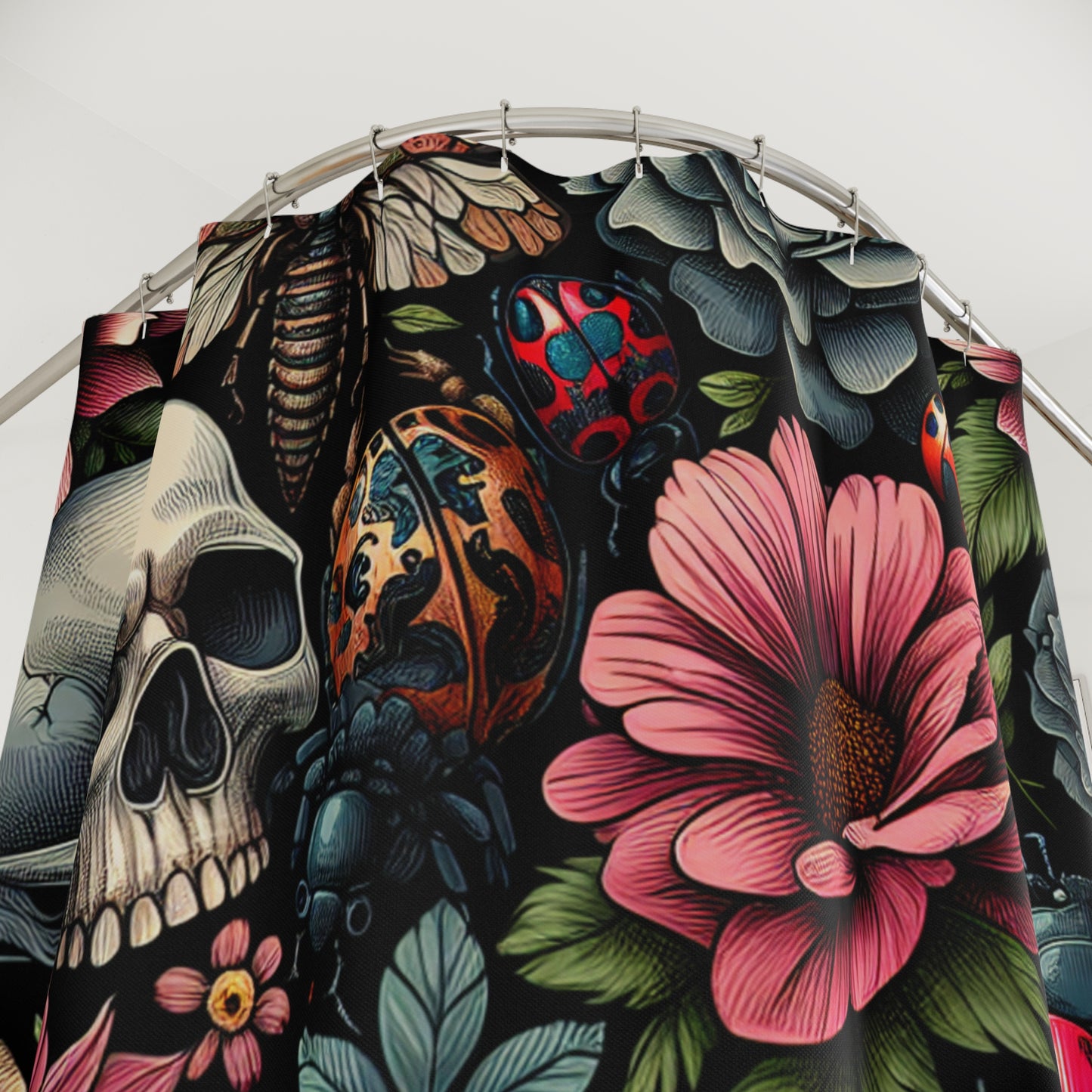 Shower Curtains- Dark Floral Insects Skulls Collage