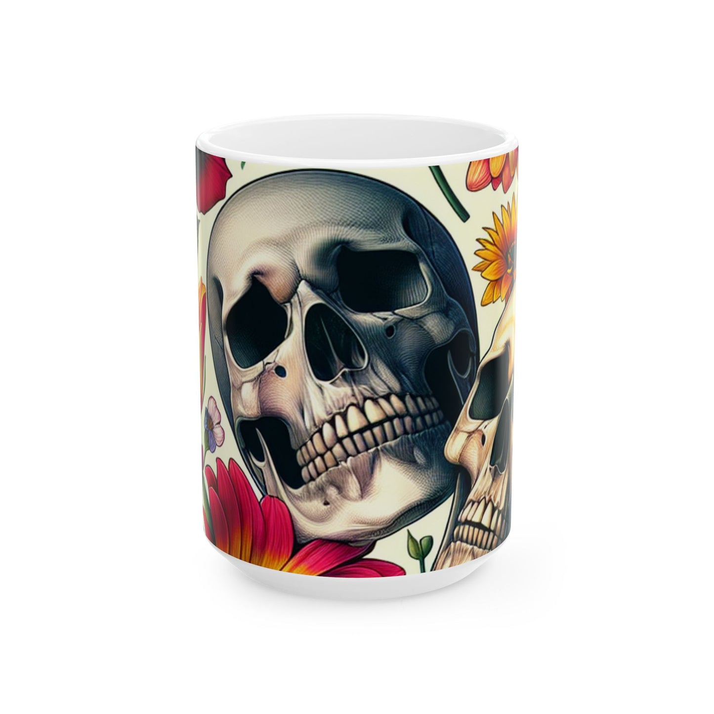 Mug - Skulls and Roses Ceramic Coffee Mug (15oz)