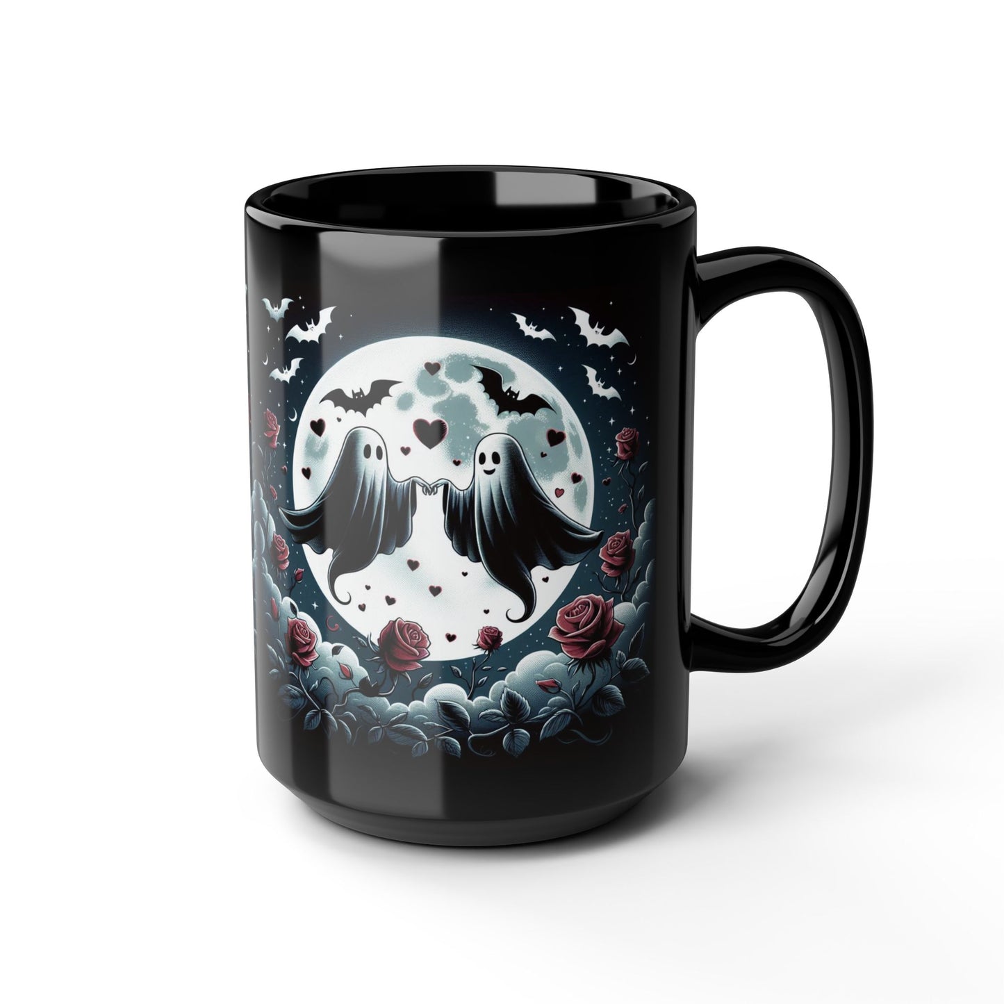 Mug -Spooky Soulmates-Halloween and Valentines Mash Up Design, Black Coffee Cup